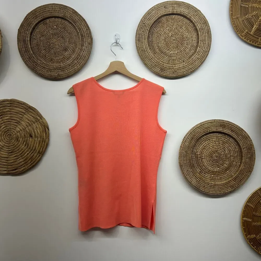 NEW $188 Misook Peach Knit Tank Top Small Minimalist Casual Layering Side Slits - Picture 2 of 7